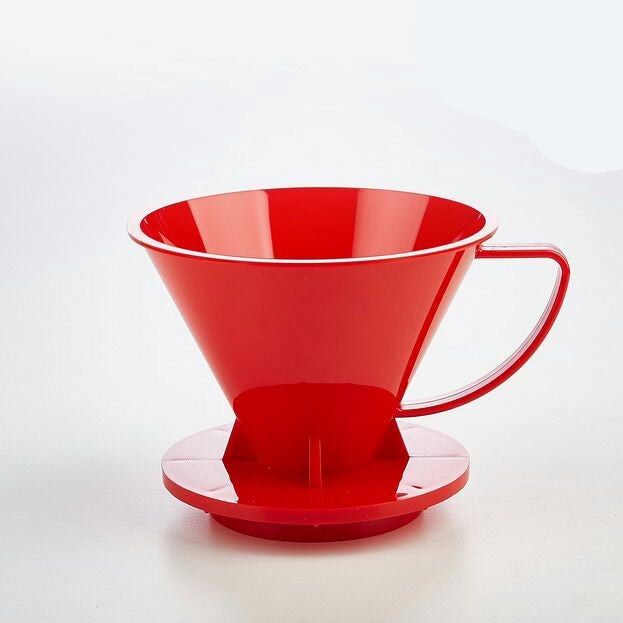 Red coffee dripper on a white background with 'SUJI' branding.