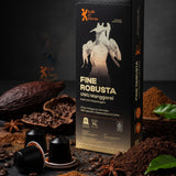 Fine Robusta UWU Manggarai coffee capsule moody lifestyle shot with coffee beans, Kafe de Flores Flores Indonesia