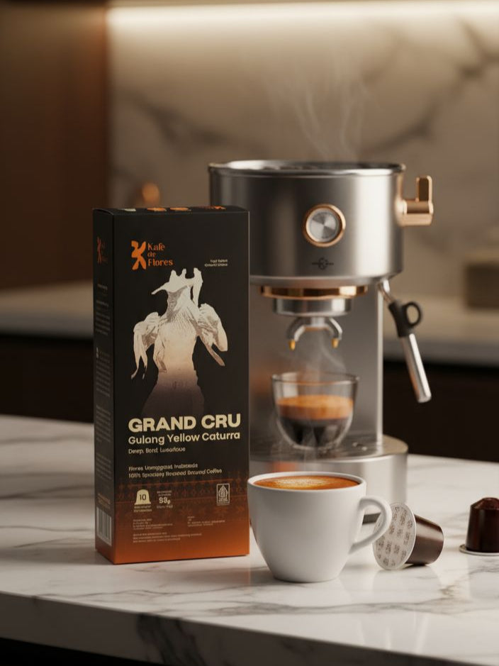 K.Expresso Complete Collection bundle Grand Cru Gulang capsule with fresh fruits styling, Kafe de Flores Manggarai Indonesia