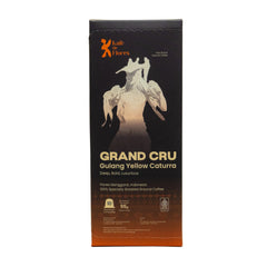 Grand Cru Gulang Yellow Caturra coffee capsule packaging front view, Kafe de Flores Manggarai Flores Indonesia