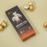 Grand Cru Gulang Yellow Caturra coffee capsule packaging side angle, Kafe de Flores Manggarai Flores Indonesia