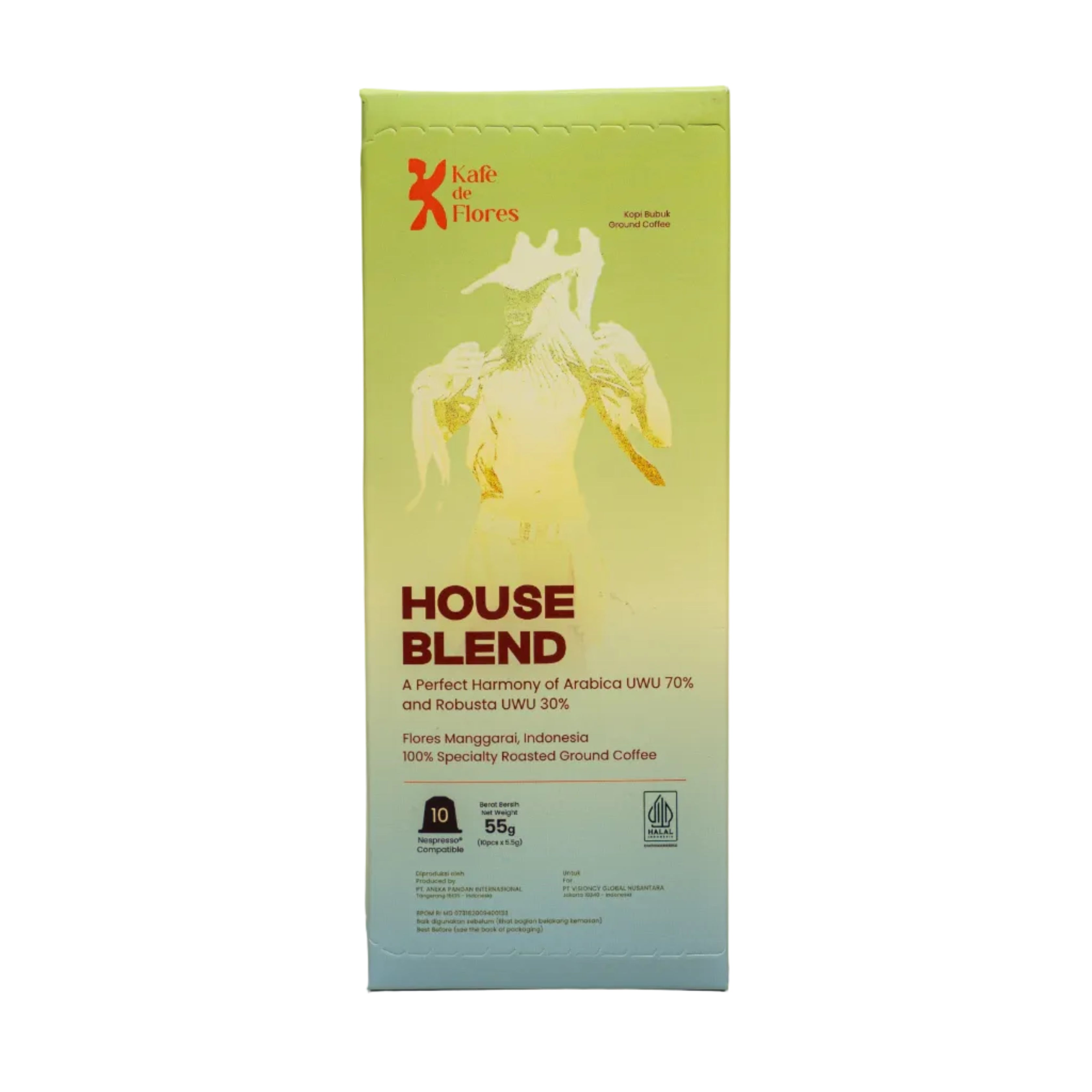 House Blend coffee capsule packaging front view, Kafe de Flores Manggarai Flores Indonesia