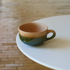 Kaloka x Kafe de Flores Ombre Series handmade ceramic cup in jade green gradient, 210ml stoneware Indonesia