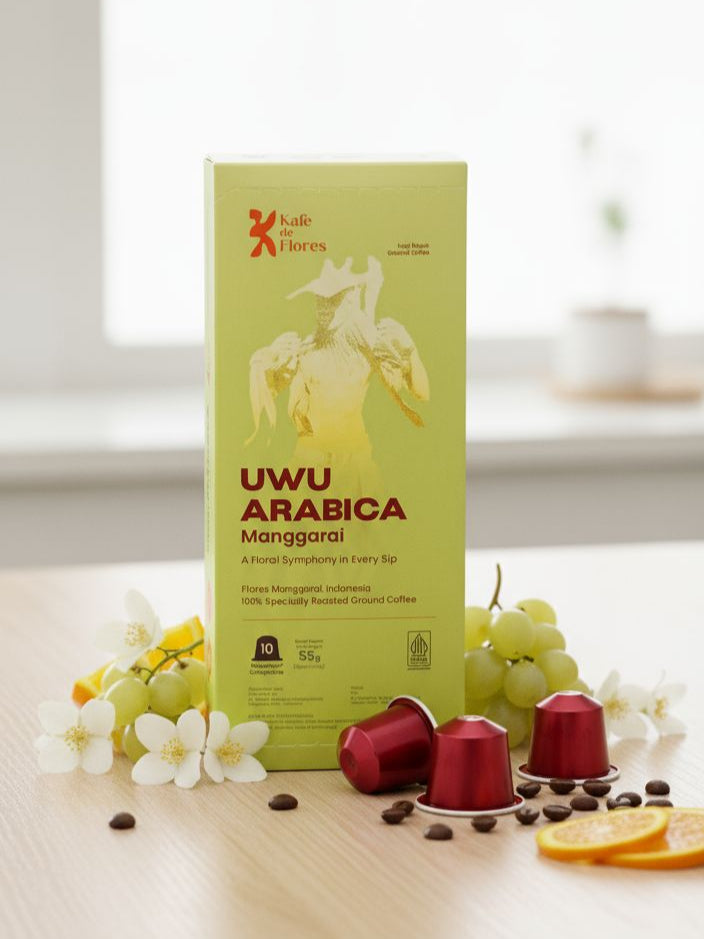 UWU Arabica coffee capsule with fresh fruits styling, Kafe de Flores Manggarai Flores Indonesia