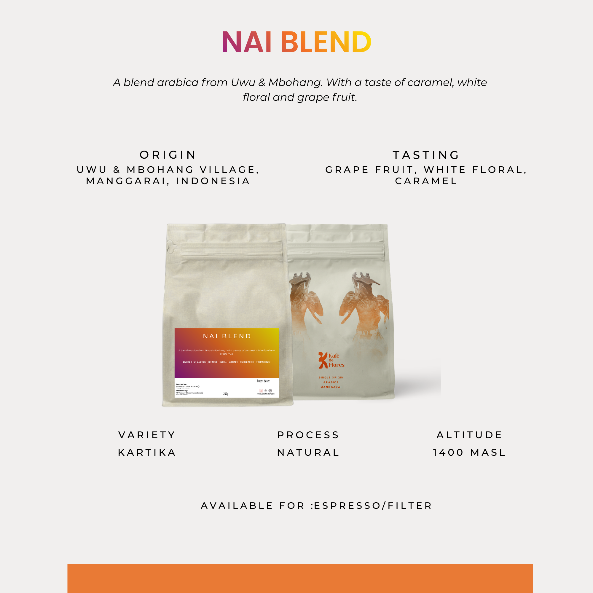 Nai Blend specialty coffee bag, Kafe de Flores Manggarai Flores Indonesia