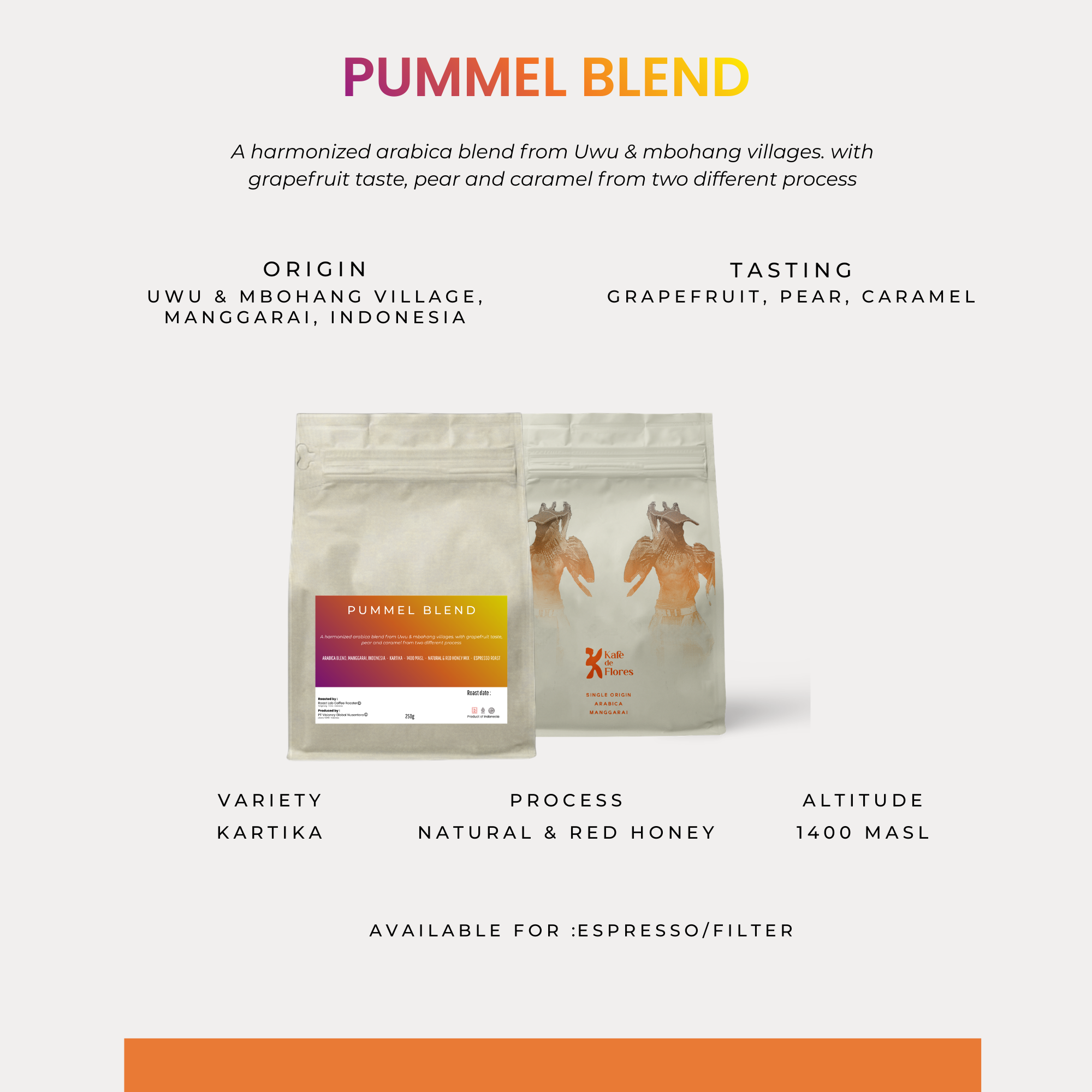 Pummel Blend specialty coffee bag, Kafe de Flores Manggarai Flores Indonesia