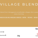 Village Blend UWU specialty coffee product information card, Kafe de Flores Manggarai Flores Indonesia