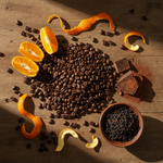 Village Blend UWU specialty coffee lifestyle shot with spices and dried fruits, Kafe de Flores Manggarai Flores Indonesia